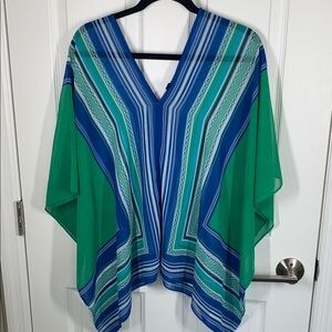 Ann Taylor blue and green poncho style sheer top size M/L